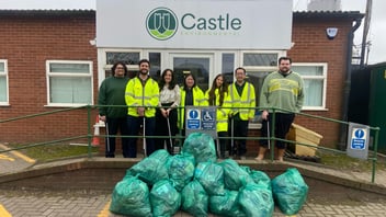 CIRQLR subsidiary company Castle Environmental stand proudly behind bin bags full of waste from multiple community litter picks