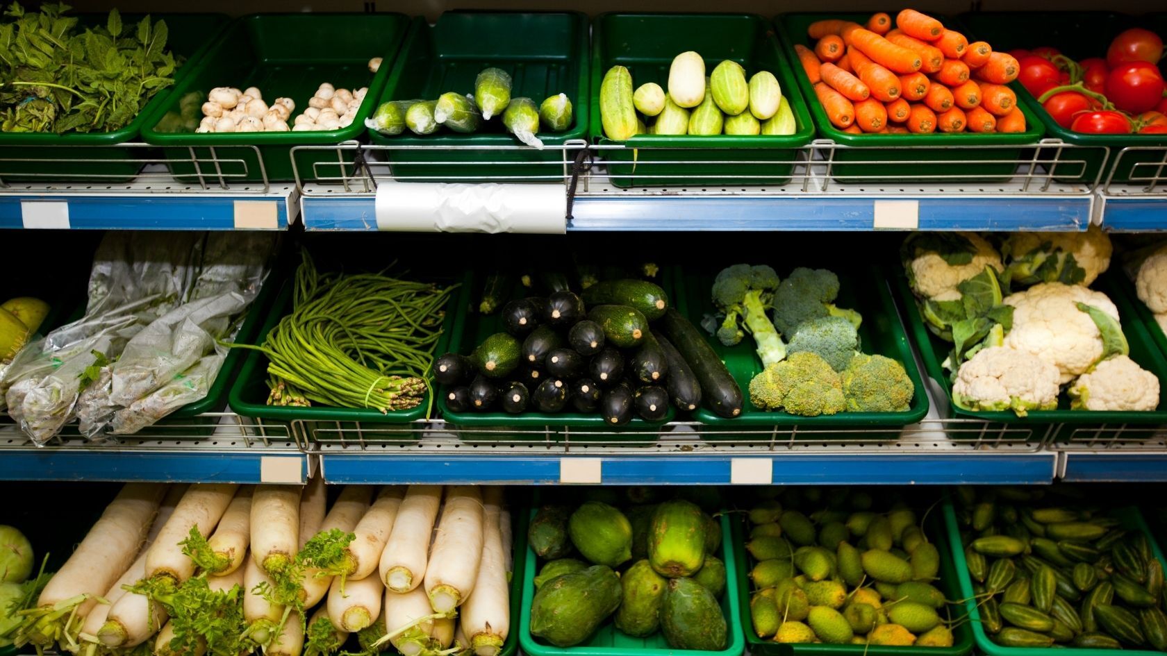 Shelves full of groceries in a supermarket